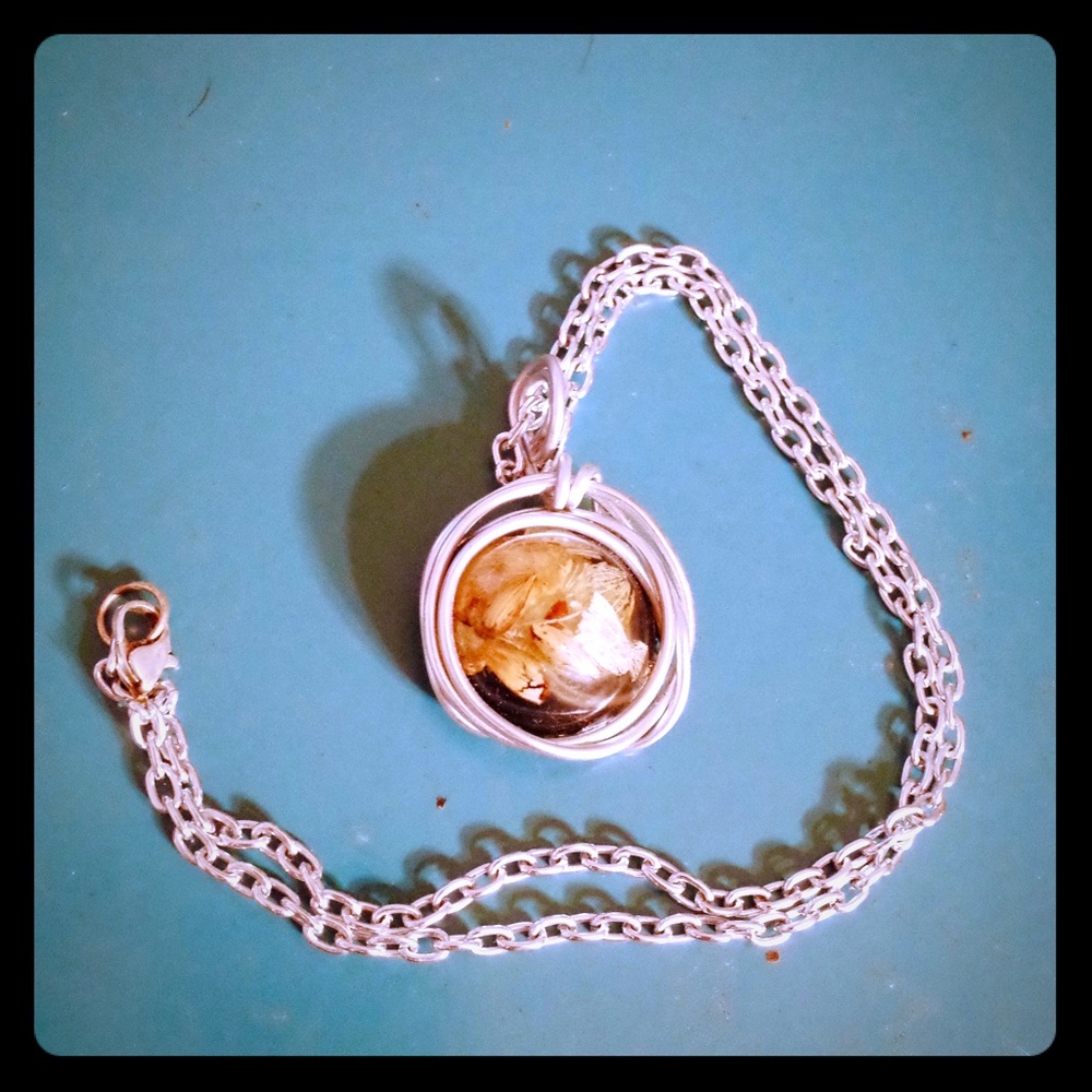 Resin Beer Hop Silver Necklace